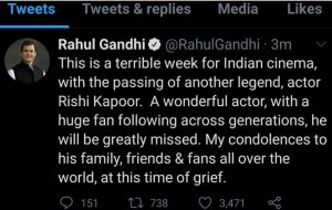Politicians speak humble words for Rishi Kapoor  