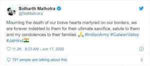 Bollywood celebs on martyrs who lost their lives in Galwan valley clash  