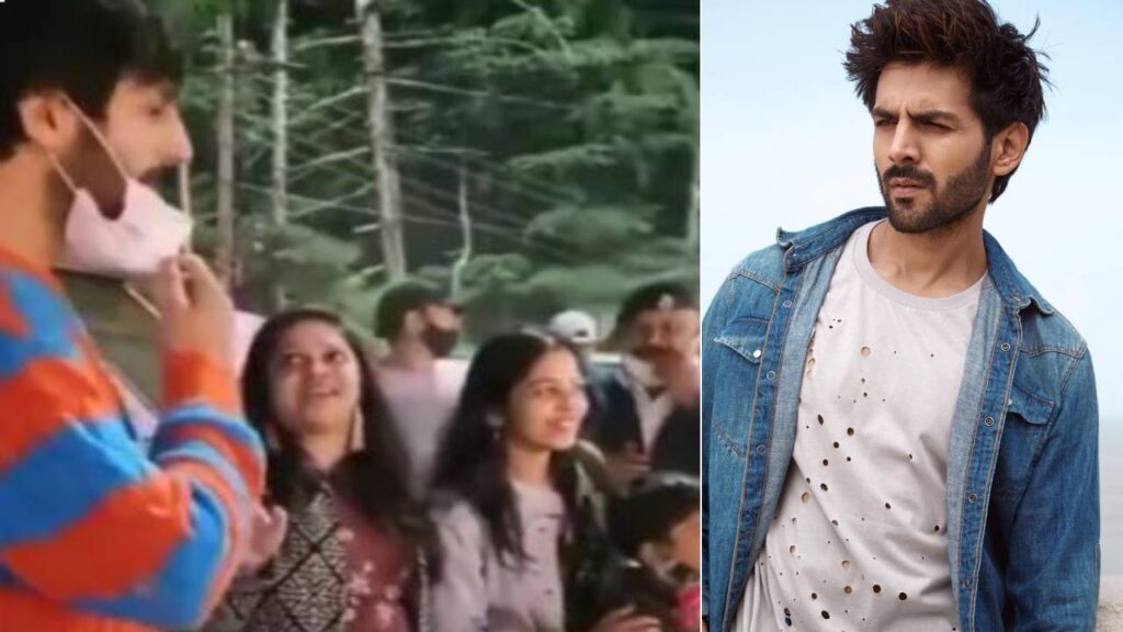 Actor Kartik Aryan reacts to a female fan asking him to touch his hand