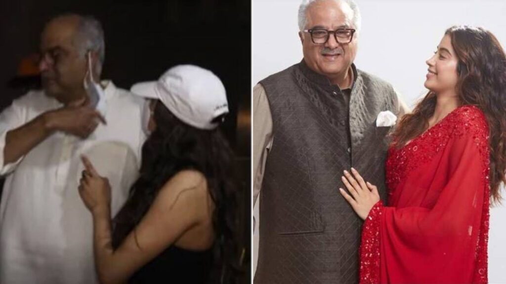 Actress Janhvi stops Boney Kapoor from removing mask | Scolds paps to not give wrong advice