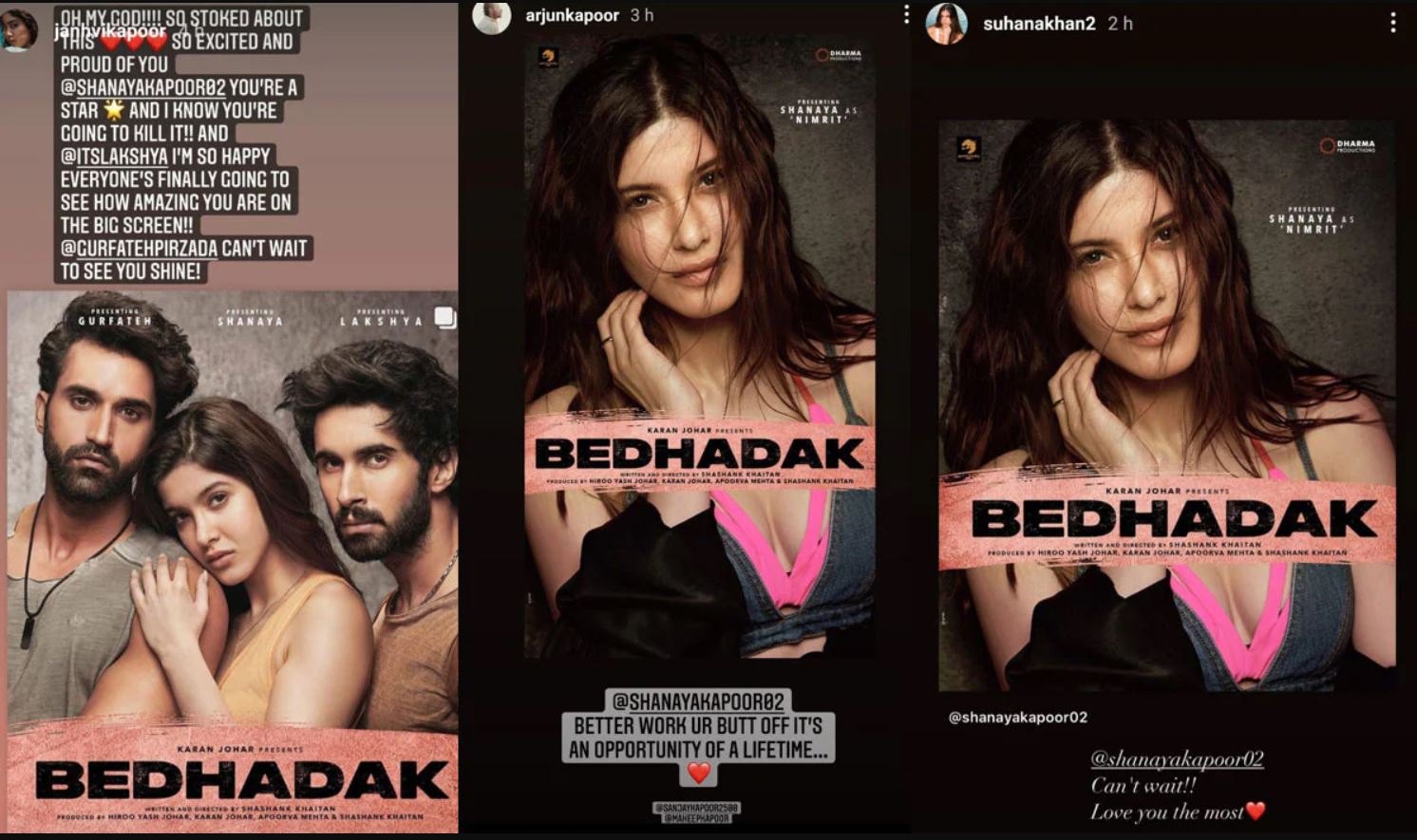 Suhana Khan, Arjun Kapoor & more Bollywood clan react to Shanya Kapoor's debut film Bedhadak  