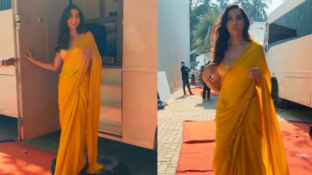 Actress Nora Fatehi turns heads in a Yellow Saree | See pics!