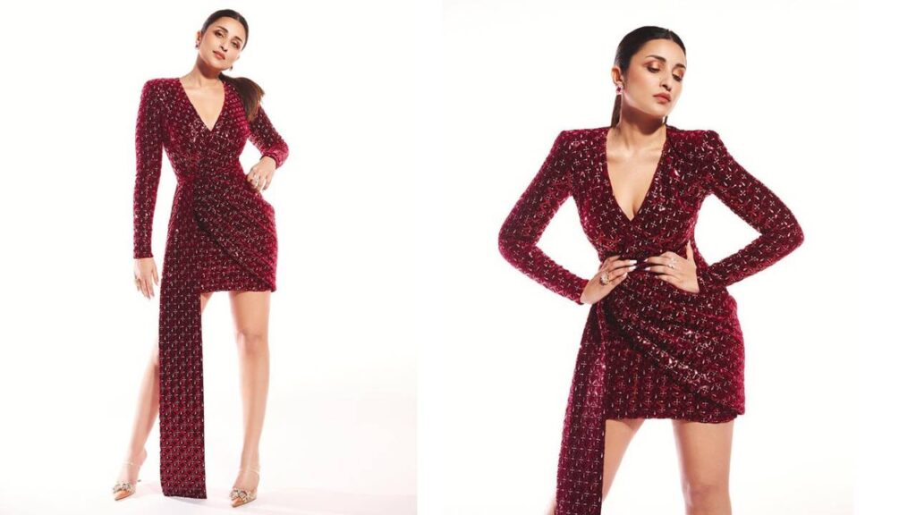 Actress Parineeti Chopra looks eye-catching in a sequin dress
