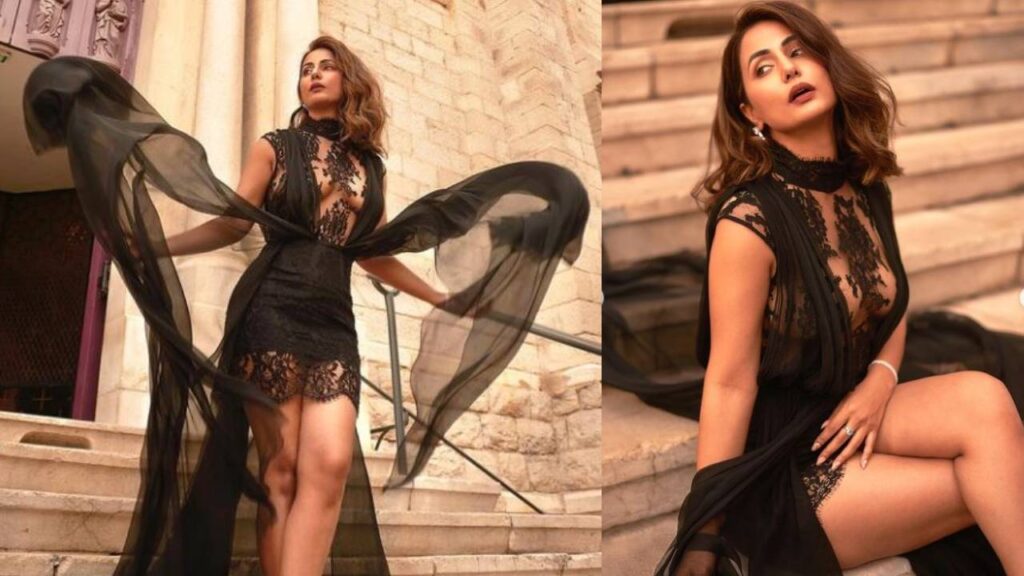 Hina Khan looks bold in black lace mini dress at Cannes 2022