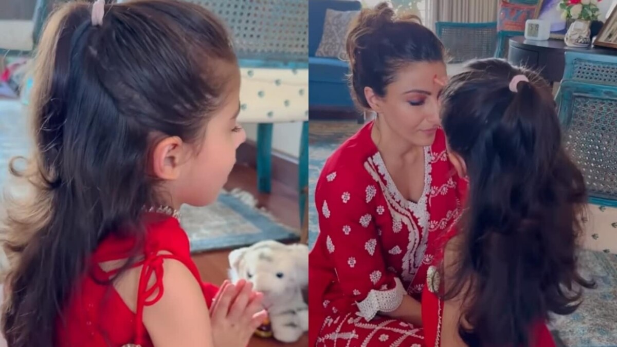 Navratri 2022 – Soha Ali Khan & daughter Inaaya twins in RED