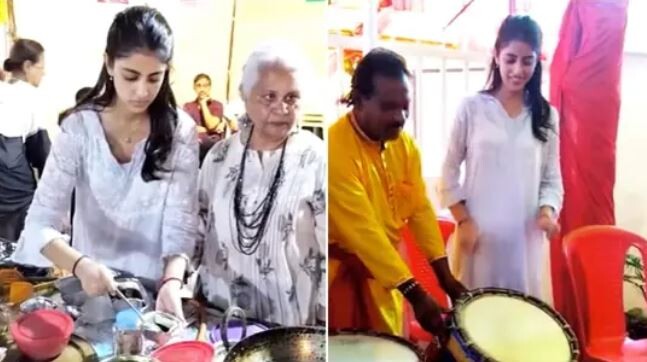 Navya Naveli Nanda serves food at Durga Puja Pandal